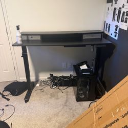 Black Electric Standing Desk with Monitor Shelf