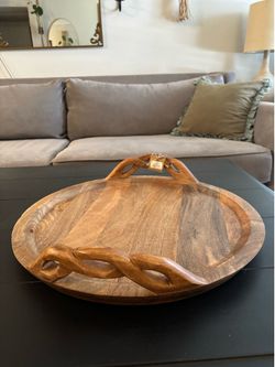 Mud Pie Brand-Wood Braided Handle Tray 18” Round