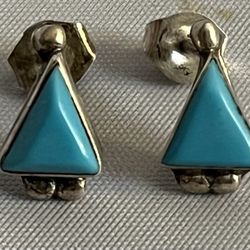 Triangular 925 Silver & Turquoise Ear Rings 