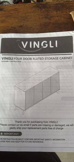 VINGLI Four Door Fluted Storage Cabinet