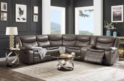 Brand New Taupe Leather-Aire Motion Sectional