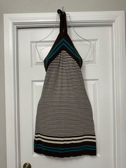 Brown White Striped Halter Mini Dress
