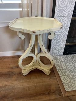 Distressed Cream Wood Accent Side Table