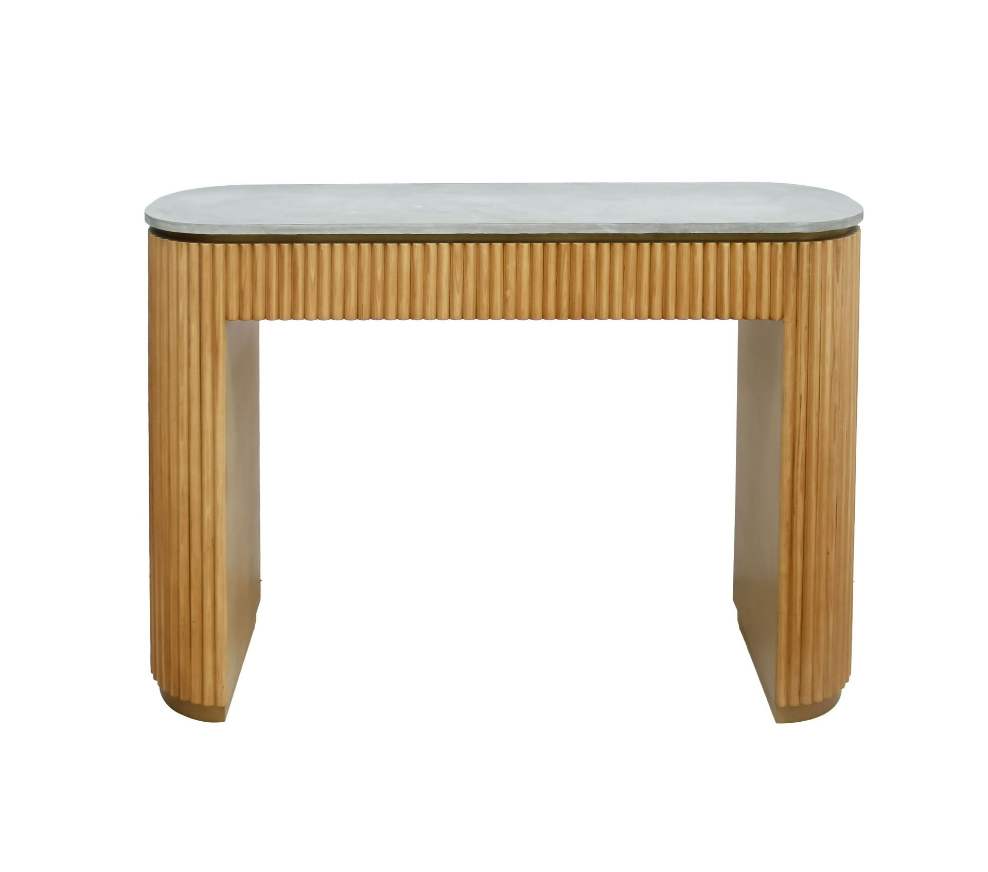 Modern Walnut Console Table With Faux Concrete Top - Free Delivery ✅ Arhaus Inspired Console Table