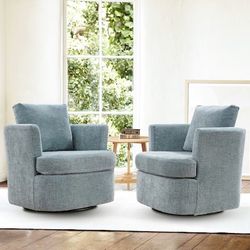 LUE BONA 2 -Pack 32.3-in W Modern Blue Chenille Swivel Barrel Armchair