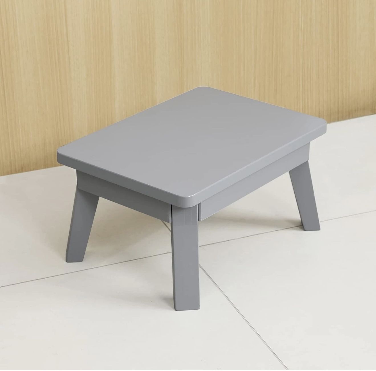 Gray Wooden Step Stool for Adults or Kids-Wood Bedside Step Stool for Kitchen, Bathroom, Office -NEW