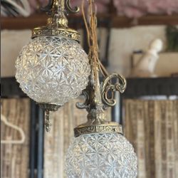 Hollywood Regency double globe swag lamp     $125FIRM