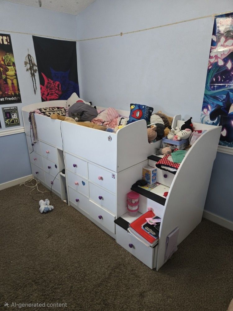 Twin Captain's Bed With Drawers and Stairs