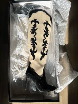 Black and White Rhinestone Cowboy Knee-High Boots