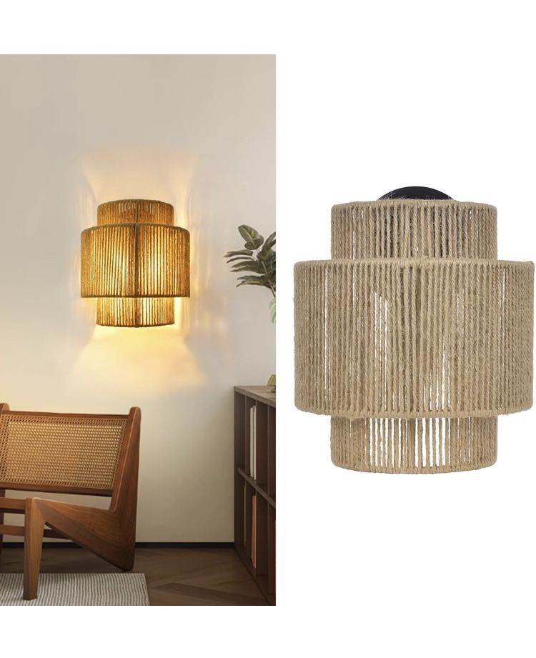 Arturesthome 1 Light Rustic Wall Sconces, Hand Woven Hemp Rope
