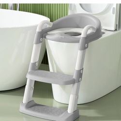 Potty Chair, potty training toilet seat with step stool ladder for Kids and Toddler Boys Girls - Kids Potty Training Soft Padded Seat (Gray)