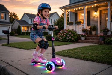 Pink Kids 3-Wheel Scooter with LED Light-Up Wheels