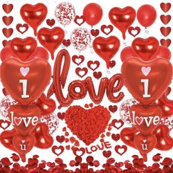 Valentines Day Decorations with I Love You and Red Heart Foil Balloons