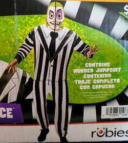 Rubies Beetlejuice Halloween Costume Hooded Jumpsuit Cosplay Adult XL 40-42 NEW