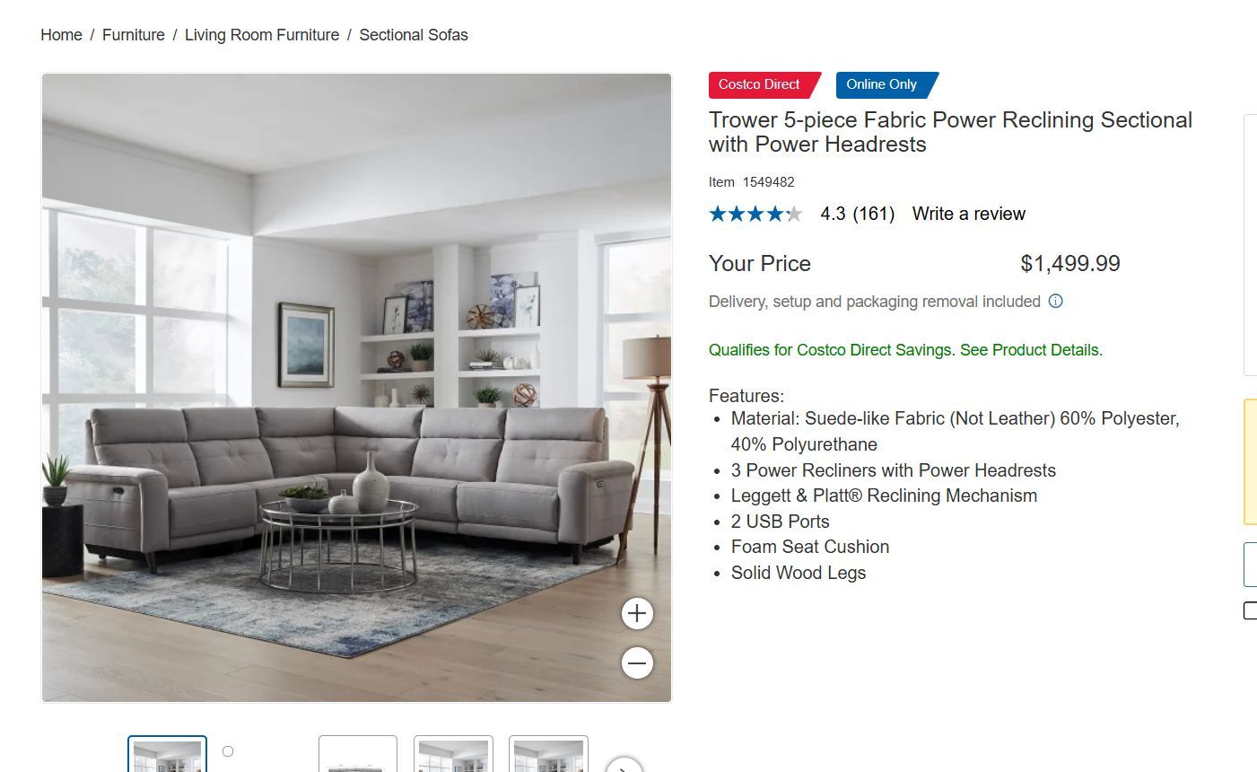 5-piece Fabric Power Reclining Sectional with Power Headrests
