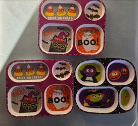 Halloween Kids Divided Melamine Plates Set of 3