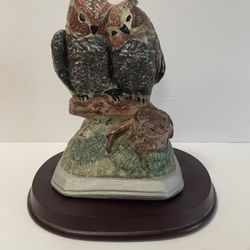 Vintage Chalkware Owls Figurine With Stand (Weighs 2 1/2 Lbs)