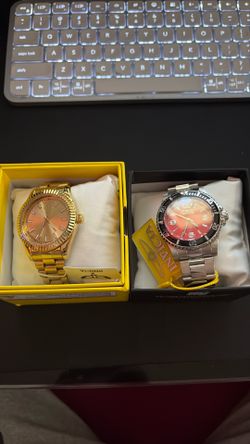 Lot of 2 Men’s Invicta Steel Watches NEW Gold & Silver Luxury Bundle