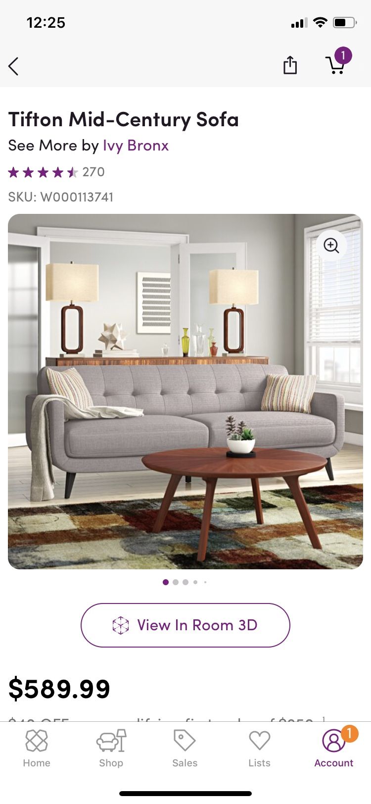 Tifton Mid-Century Sofa/Couch (from Wayfair)