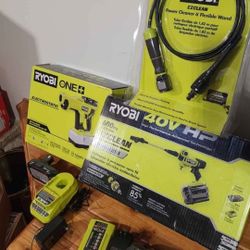 Ryobi 40V 'HP' 600psi 'EZCLEAN' cleaner+flexible wand,18V Electrostatic sprayer, batteries, chargers