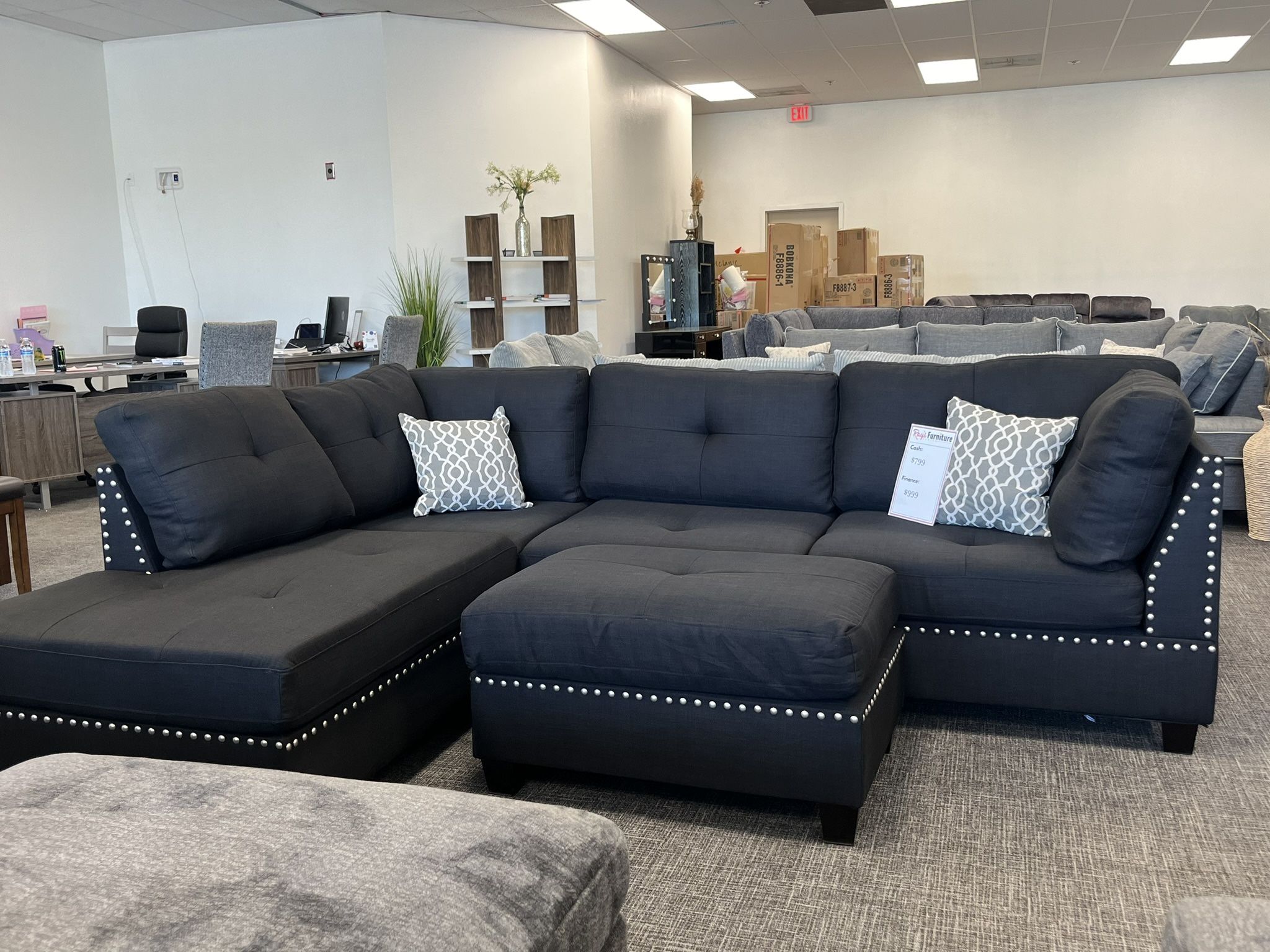 Black Sofa Sectional Set W/ Ottoman- EZ $10 Down Payment Options Available