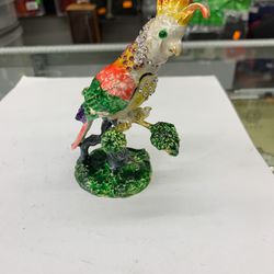 Parrot Trinket Box Crystals Bird Jewelry