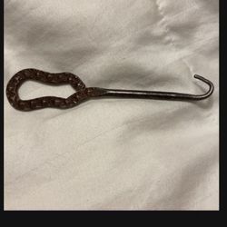 Vintage Patented Shoelace Button Hook Pull Metal Silver Tone Textured Handle Tool