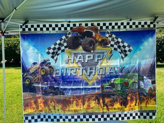 Monster Truck Birthday Party Backdrop Banner