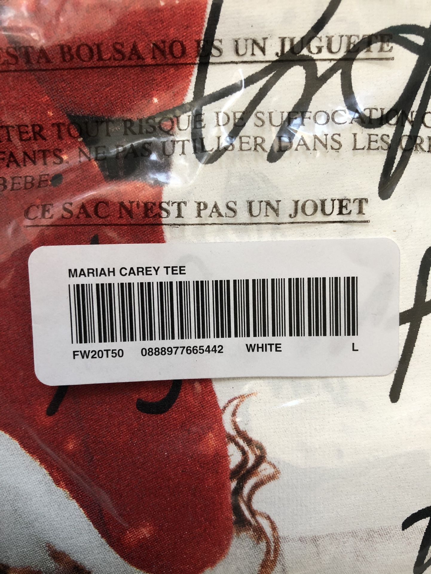 SUPREME MARIAH CAREY TEE SHIRT WHITE SIZE LARGE FW20