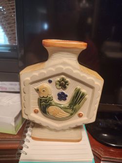Ceramic Bird Vase with Floral Relief