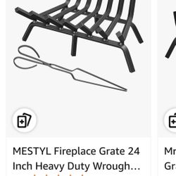 MESTYL Fireplace Grate 24 Inch Heavy Duty Wrought Iron