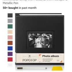 Popotop Photo Album Self Adhesive Scrapbook for 4x6 5x7 8x10 photos for Wedding Gifts & Baby Book