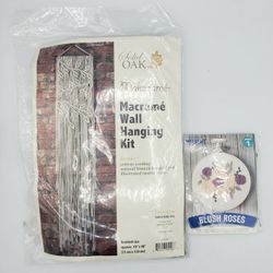 Macrame Wall Hanging Kit and Embroidery Kit Craft Set Bundle
