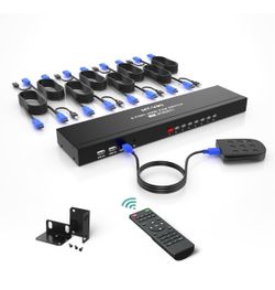 🔥Brand new 🔥 8 Port KVM Switch HDMI, 4K@30Hz 1U Rack Mount KVM Switch w/IR Remote & Wire-Desktop Controller & 8 HDMI KVM Cables & Rack Ears & Power 