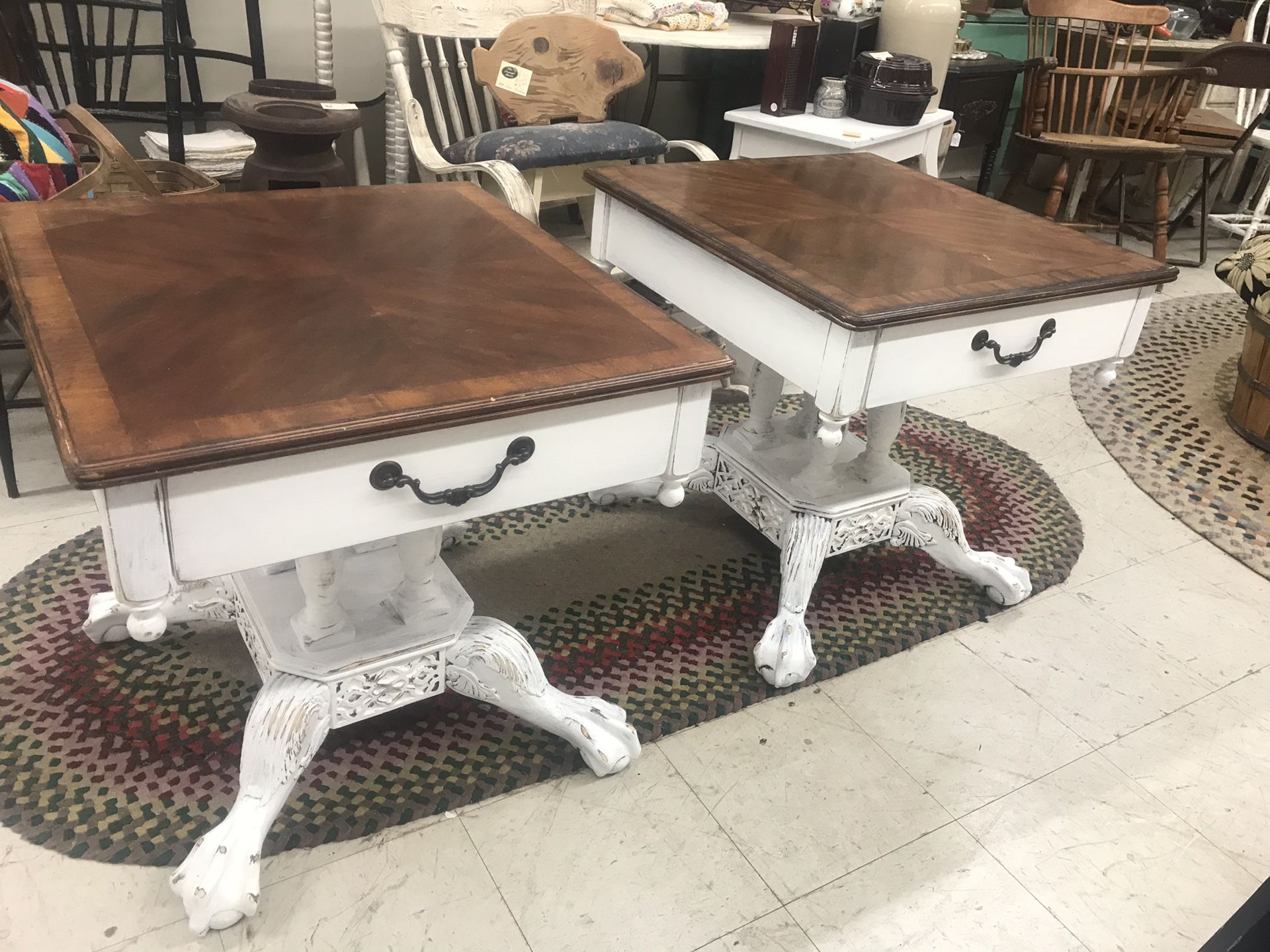 Wood & White End Tables