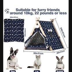 Pet Teepee Cat Tents for Indoor Cats & Dogs, 24 Inch Portable Indoor Dog House with Thick Cushion & DIY Plaque, Washable Cat Teepee, Dog Teepee Bed, D