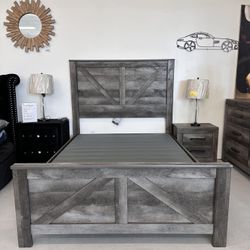 Gray 5 Pcs Bedroom Set Queen or King Bed Dresser Nightstand Mirror Chest 