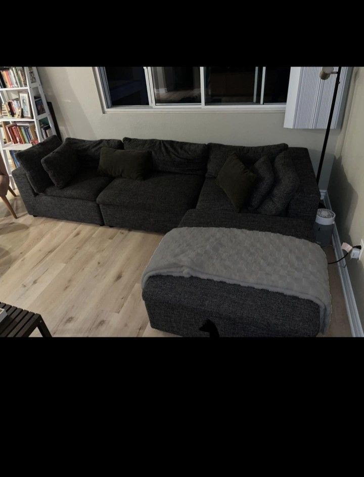 Grey Modular Sectional Couch Sofa With Ottoman