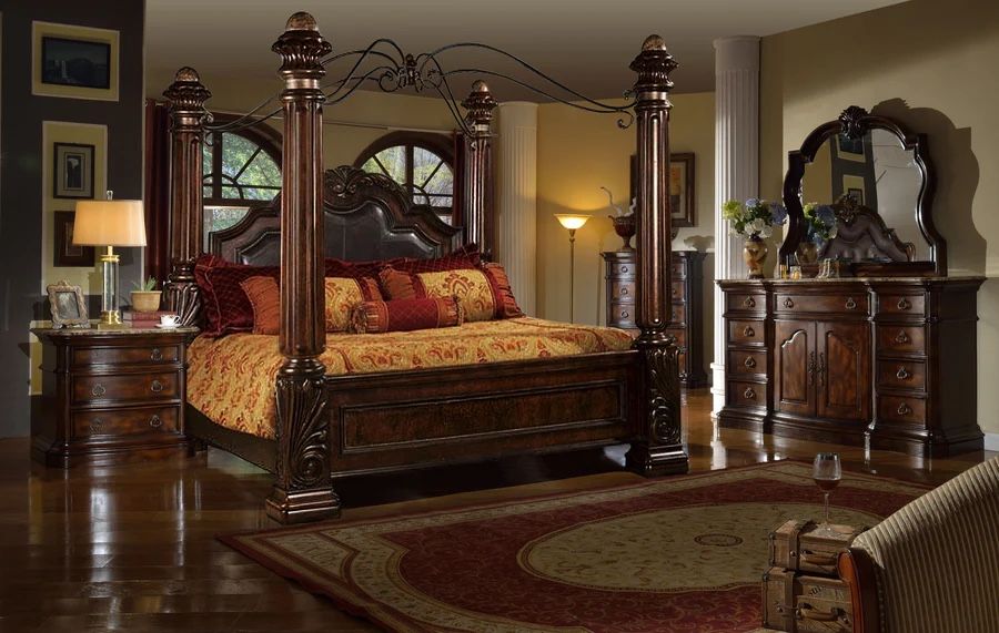 Canopy Bed Set - Large Dresser Mirror 2 Nightstands
