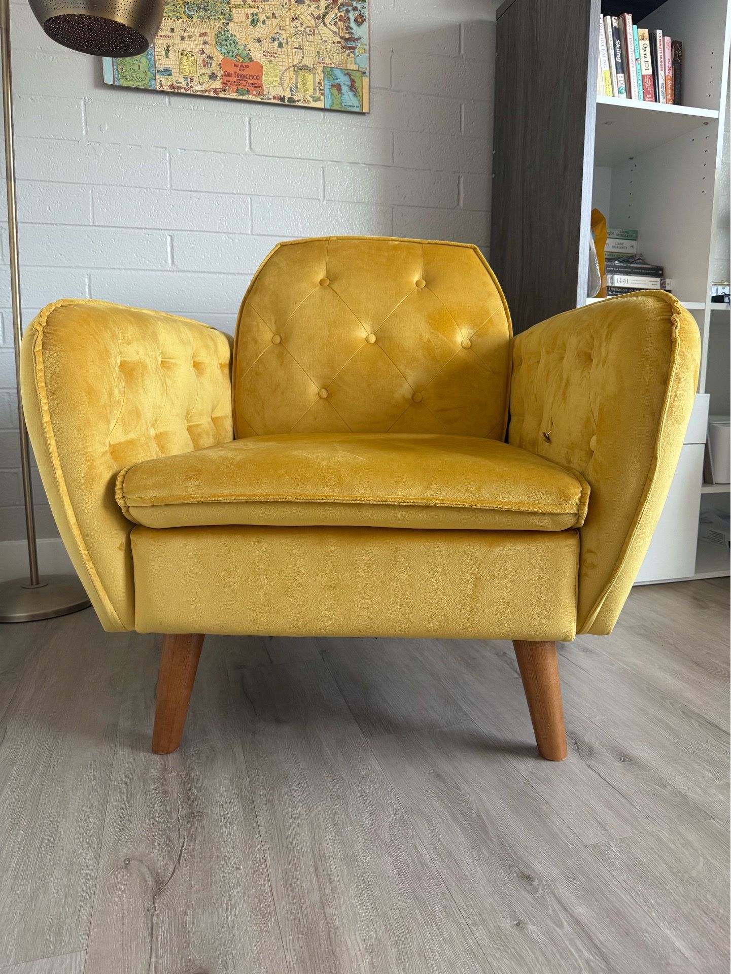 Gold tufted armchair- large seat