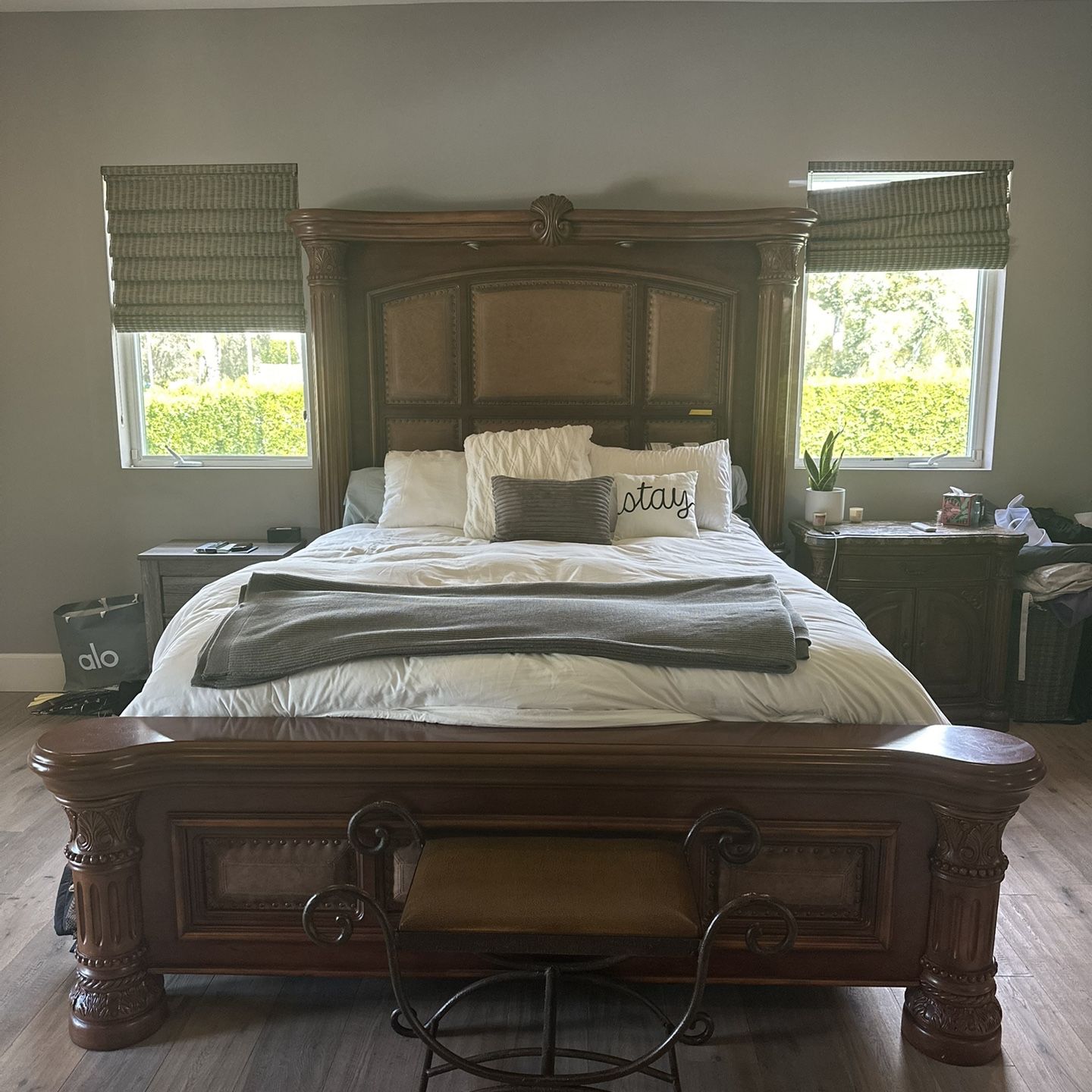 Gorgeous AICO Montecarlo 4 Piece Master Bed Set-Pecan