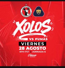 Xolos vs pumas viernes 8-28-26