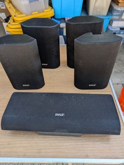 Pyle Surround Sound Speakers - 4 Satellites + Center Channel, Black