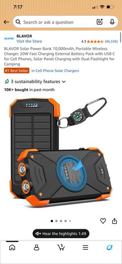 Travel Solar Powered Battery for Backpacking and Camping