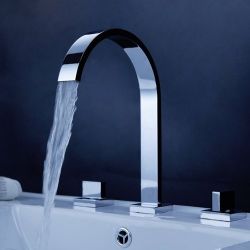 Contemporary Solid Brass Double Handle Widespread Bathroom Sink Faucet High Arc Spout 
