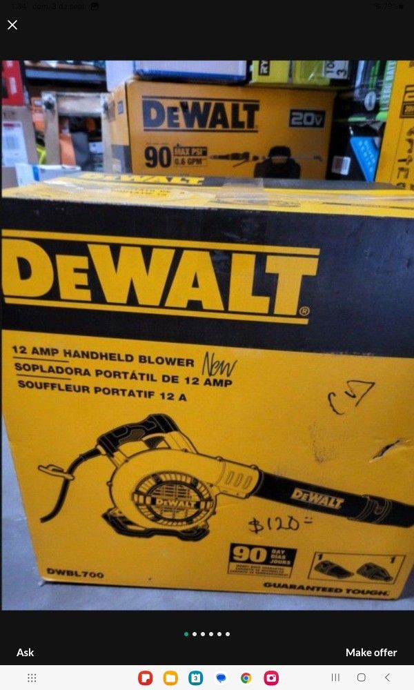 DEWALT 12 AMP 180 MPH 409 CFM CORDED ELECTRIC HANDHELD LEAF BLOWER