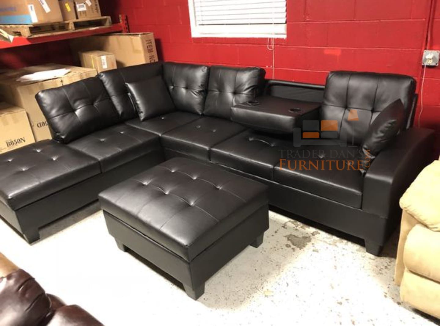 leather Sectional Sofa with storage ottoman.