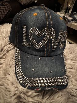 Love Rhinestone Baseball Cap For Women Denim Sports Hat Studded Adjustable Light