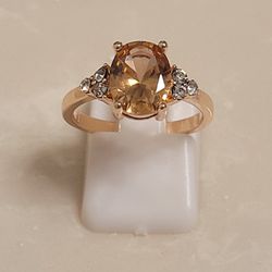 Gold CZ and Topaz Ring Size 7
