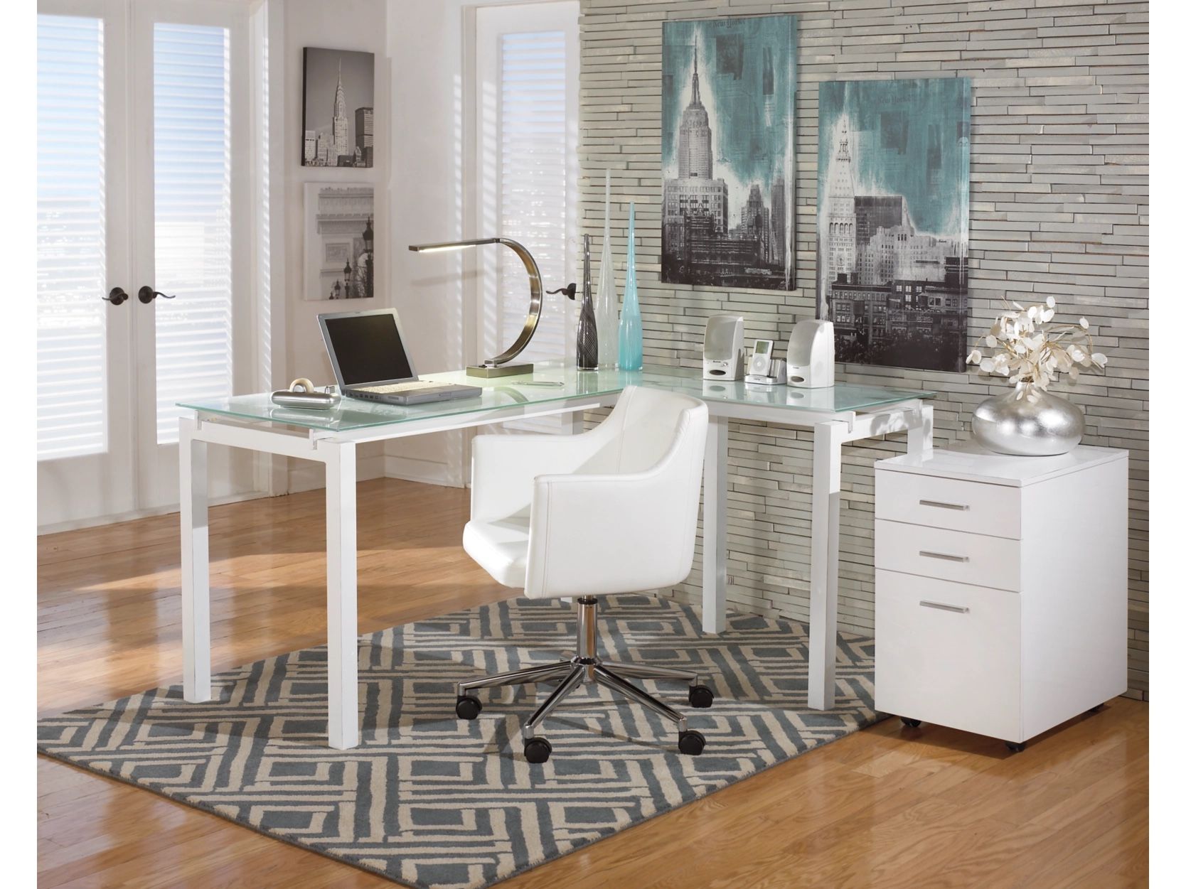 Ashley Furniture 61” Baraga Modular White Desk And File